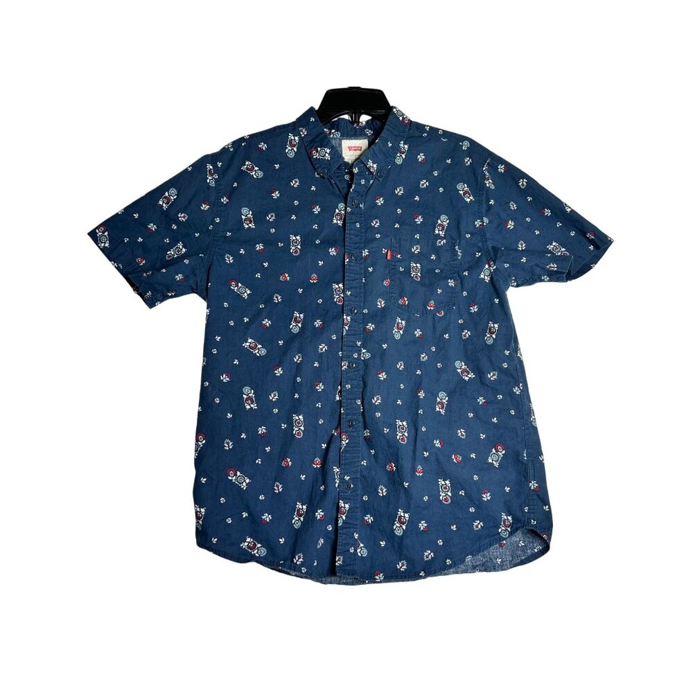 Levis Button Up Short Blue Floral Shirt Mens Large